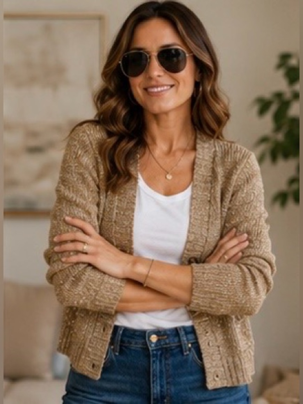 J.Crew Gold Metallic Knit Button Front Cardigan Sweater Size Small Shimmer